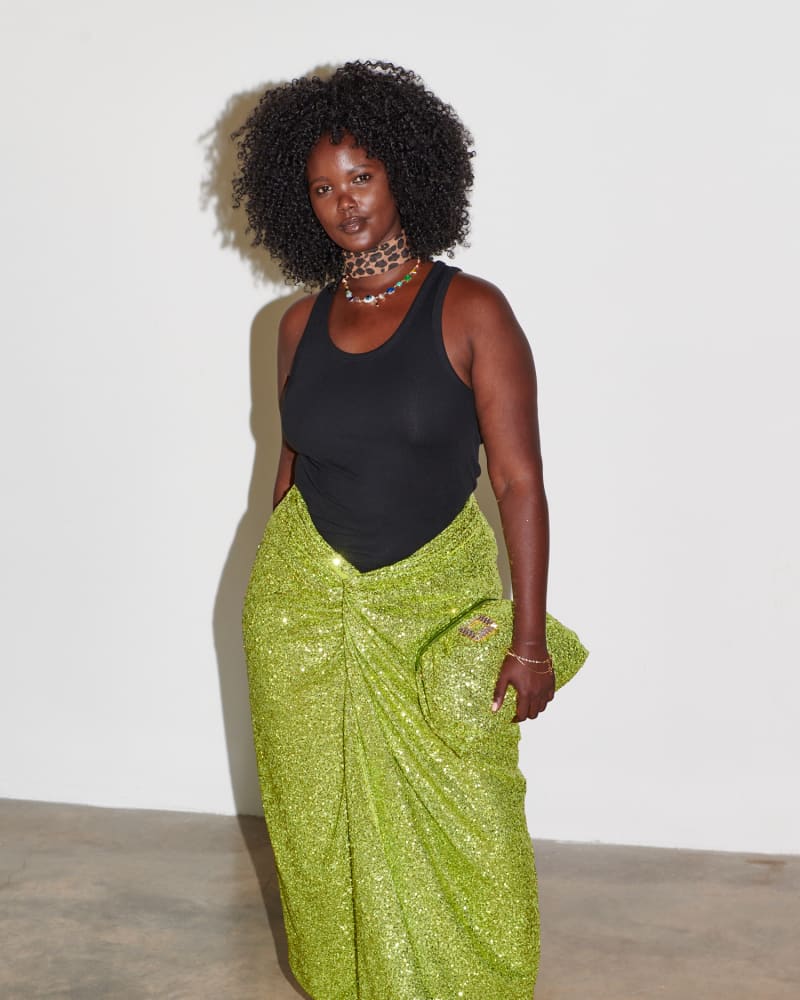 Plus size sequin skirt green clearance